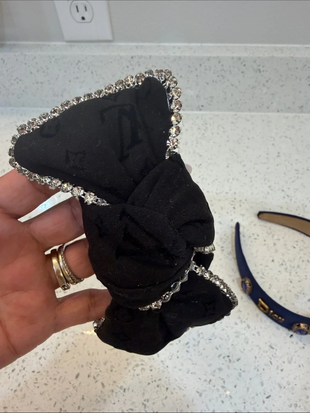 Dior Navy Blue and LV  Black Embellished Headbands Set